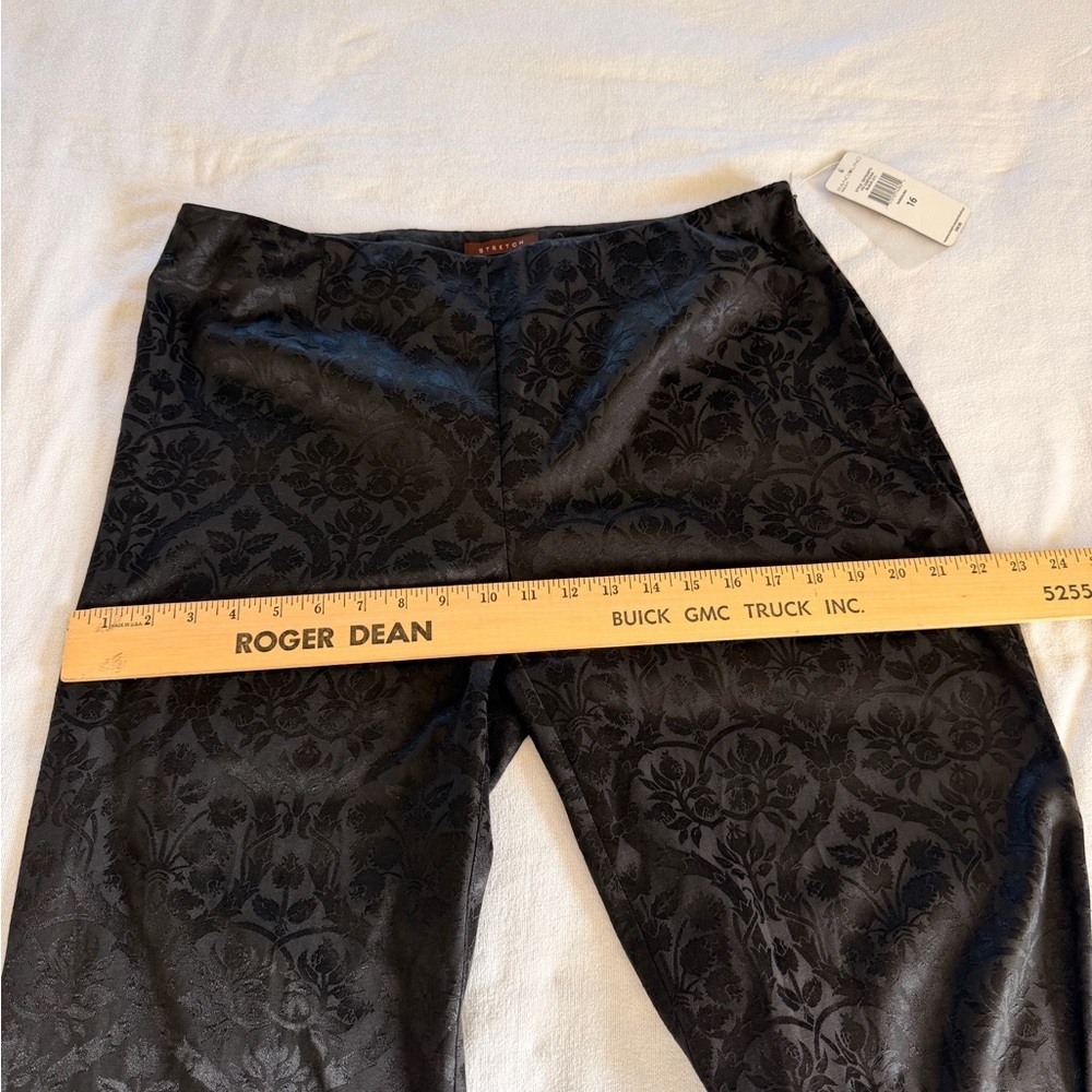 Black Jacquard Dress‎ Pants Damask Pattern Elegant Evening Trousers - Picture 9 of 12